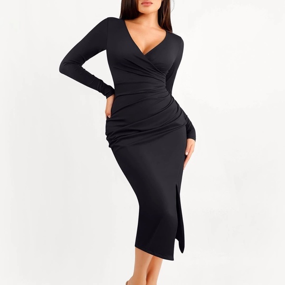 Chic Black Wrap Midi Dress - Picture 6 of 6